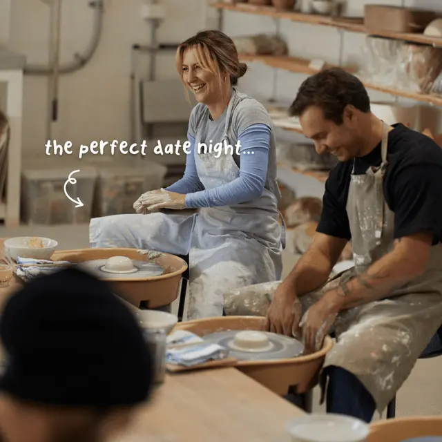 Couples pottery wheel and wine studio session