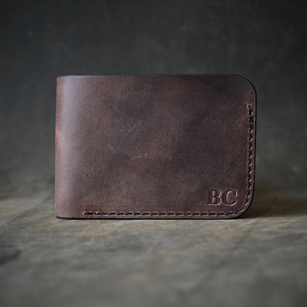 RMK personalised leather bifold wallet with kangaroo lining