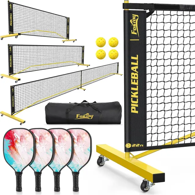 Portable pickleball net paddle set