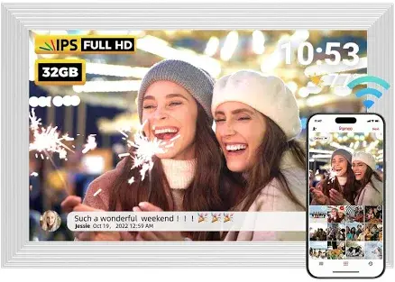 Premium digital photo frame preloaded with family photos