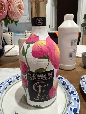 Hand-painted floral champagne bottle