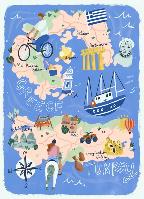 Custom illustrated map of twenty years of homes and trips