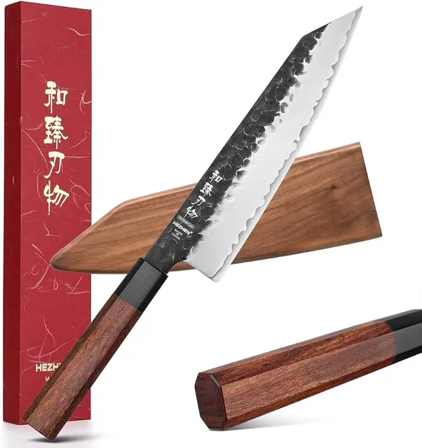Japanese steel kitchen knife with custom timber handle