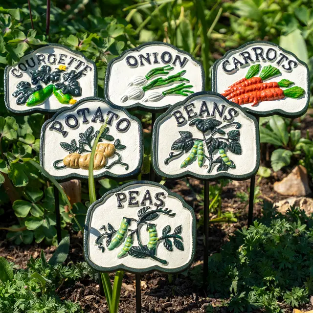 Laser-engraved slate garden markers (set of six, named veg patch)