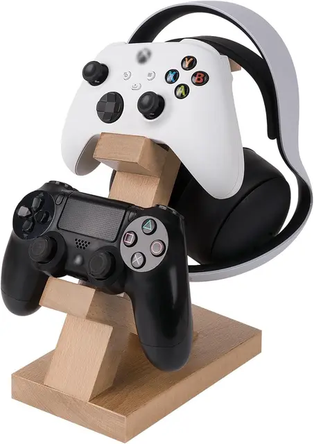 Solid wood headphone stand with USB hub