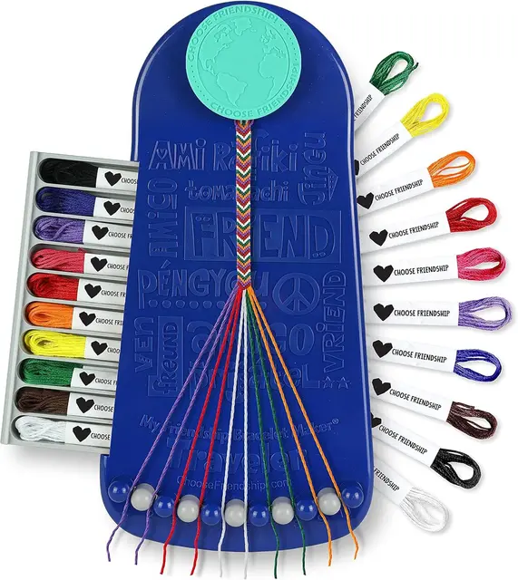 Friendship bracelet activity kit with cord and loom board