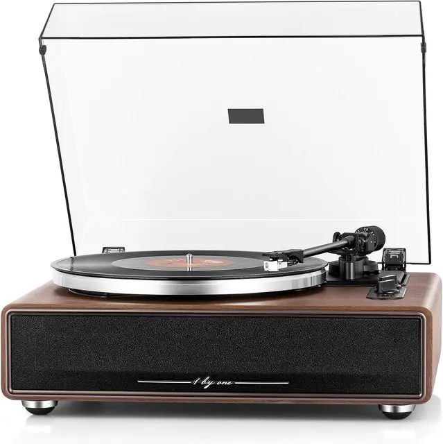 All-in-one turntable with built-in speakers for wedding-era vinyl