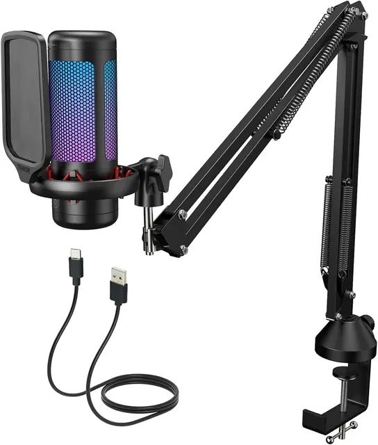 Discord-ready desktop condenser mic with boom arm