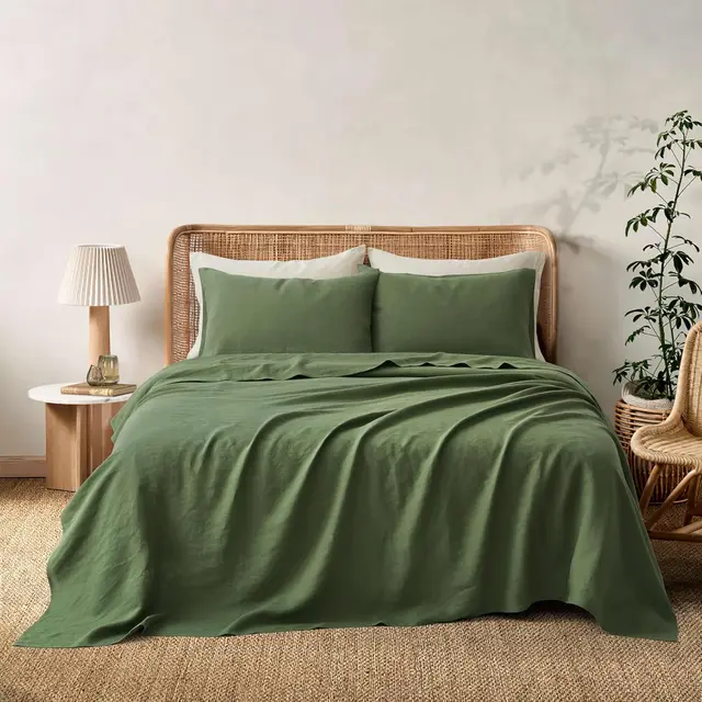 ATLINIA pure flax linen bedding set green queen