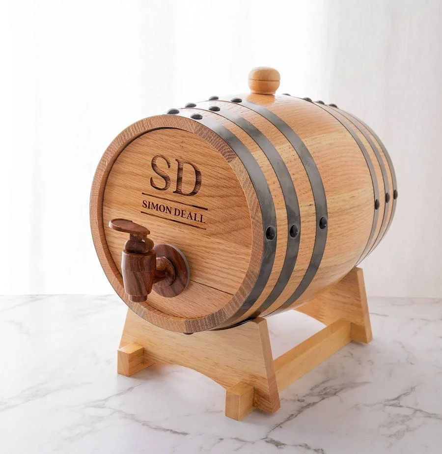 Personalised oak whiskey aging barrel