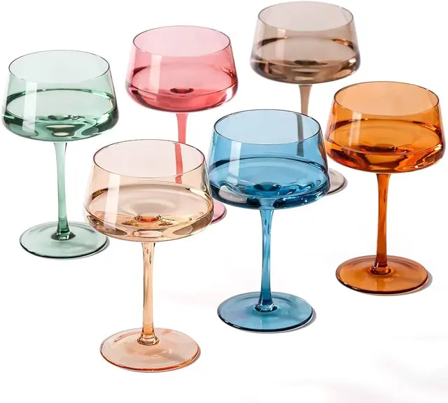 Hand-blown subtly tinted glass coupe set