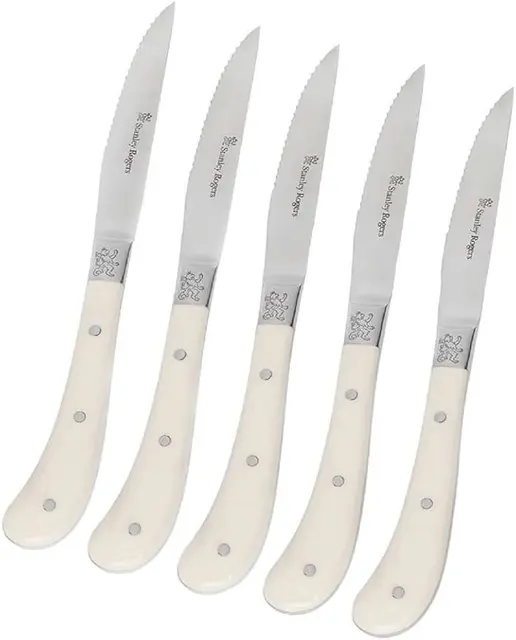 Forged silver handles on artisan steak knives set