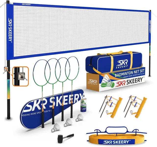 Backyard badminton set with net, poles, and birdie pack